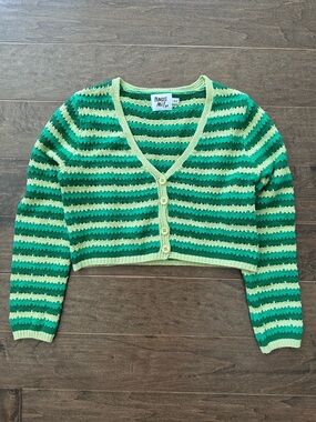 Princess Polly Green Striped Cropped Cardigan